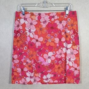 01521 Talbots pink and orange cotton floral mini skirt 8